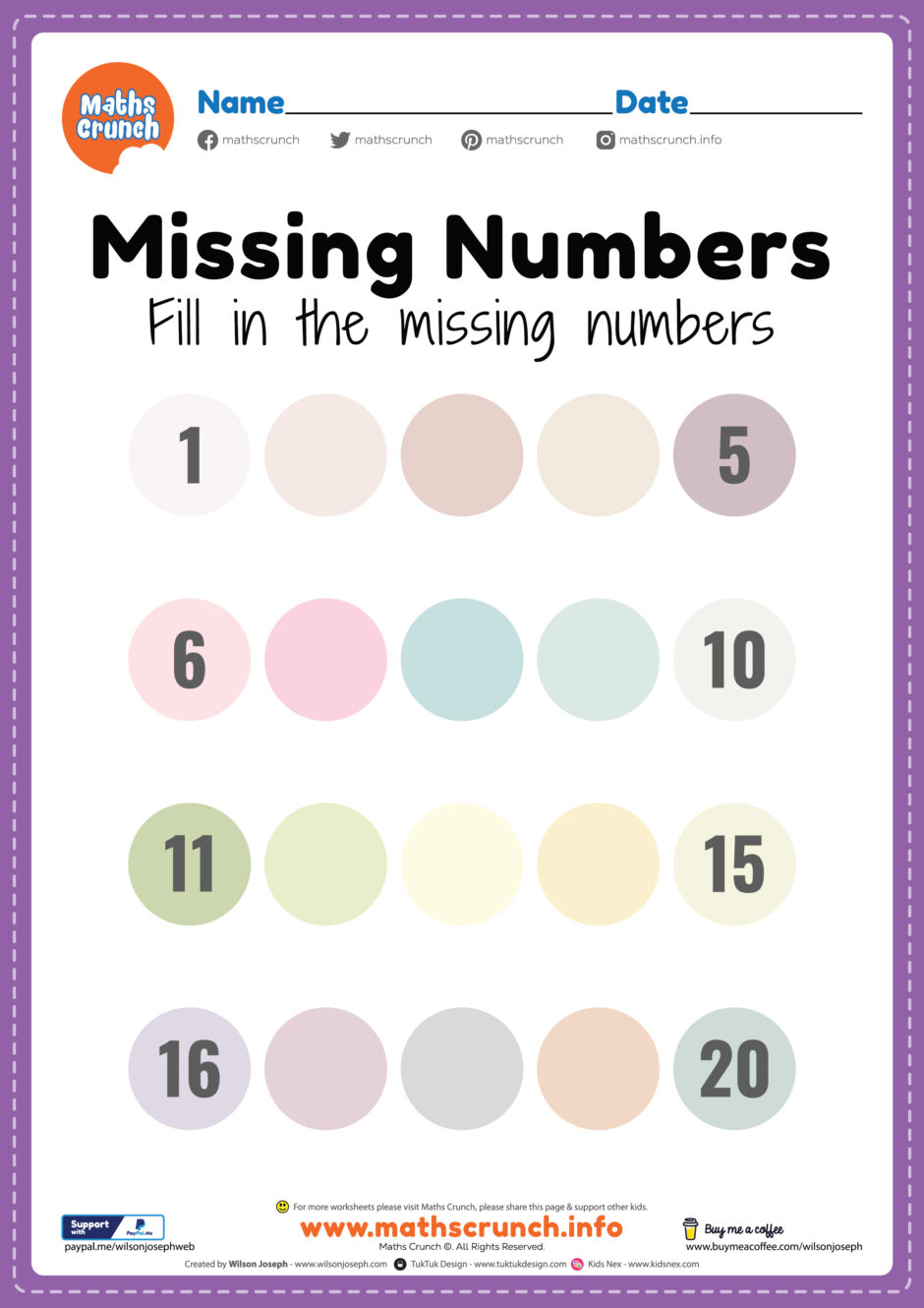 Missing Numbers To 20 Worksheets