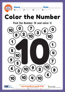 Maths Worksheet for KG Class, Number 10 Coloring, Free PDF