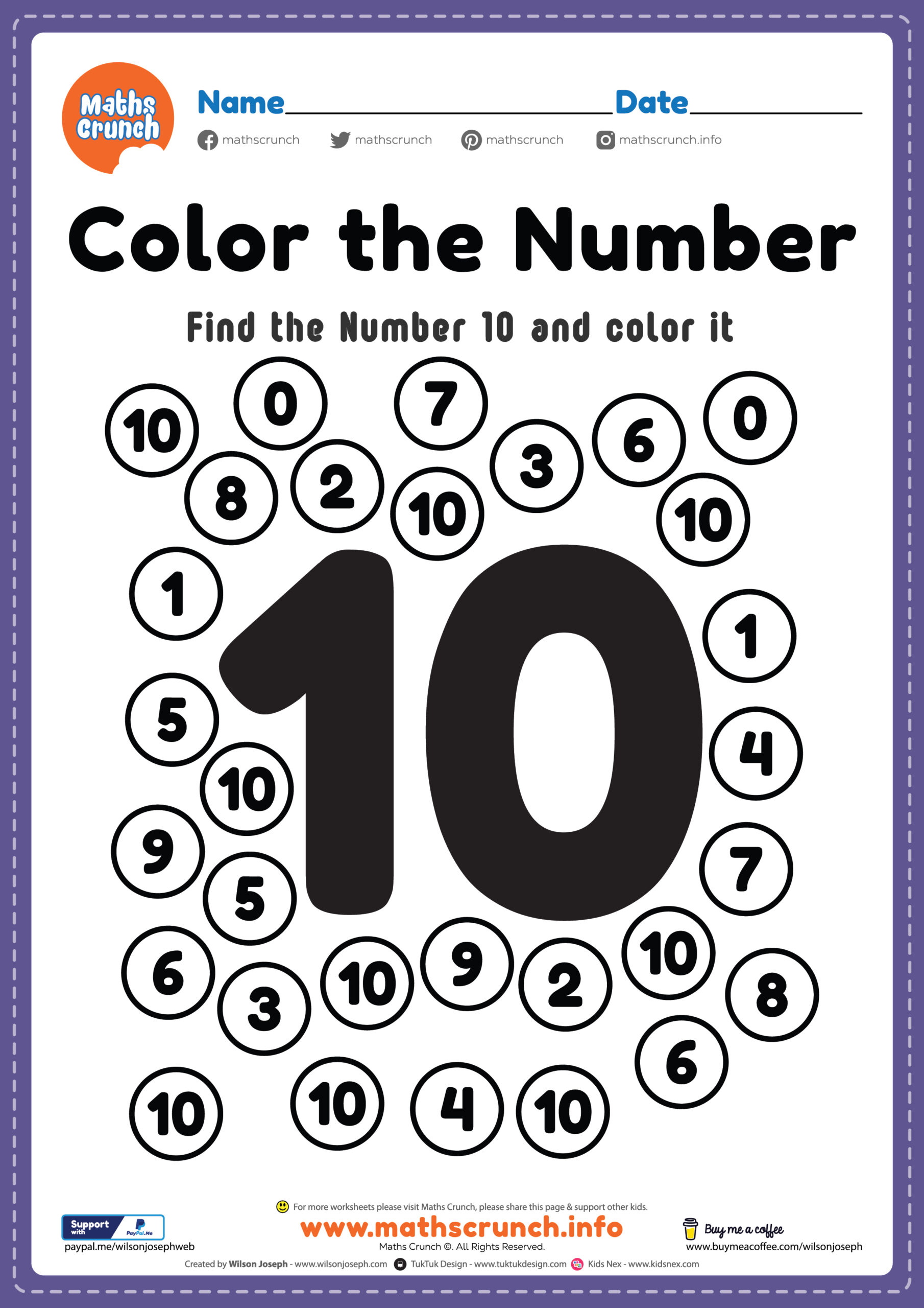 Maths Worksheet For KG Class Number 10 Coloring Maths Crunch