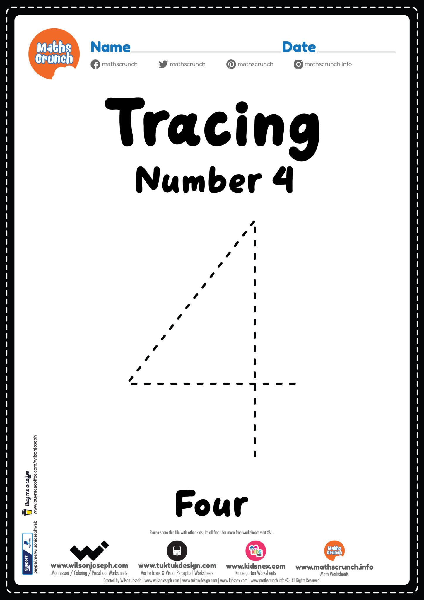 Number 4 Tracing Pages
