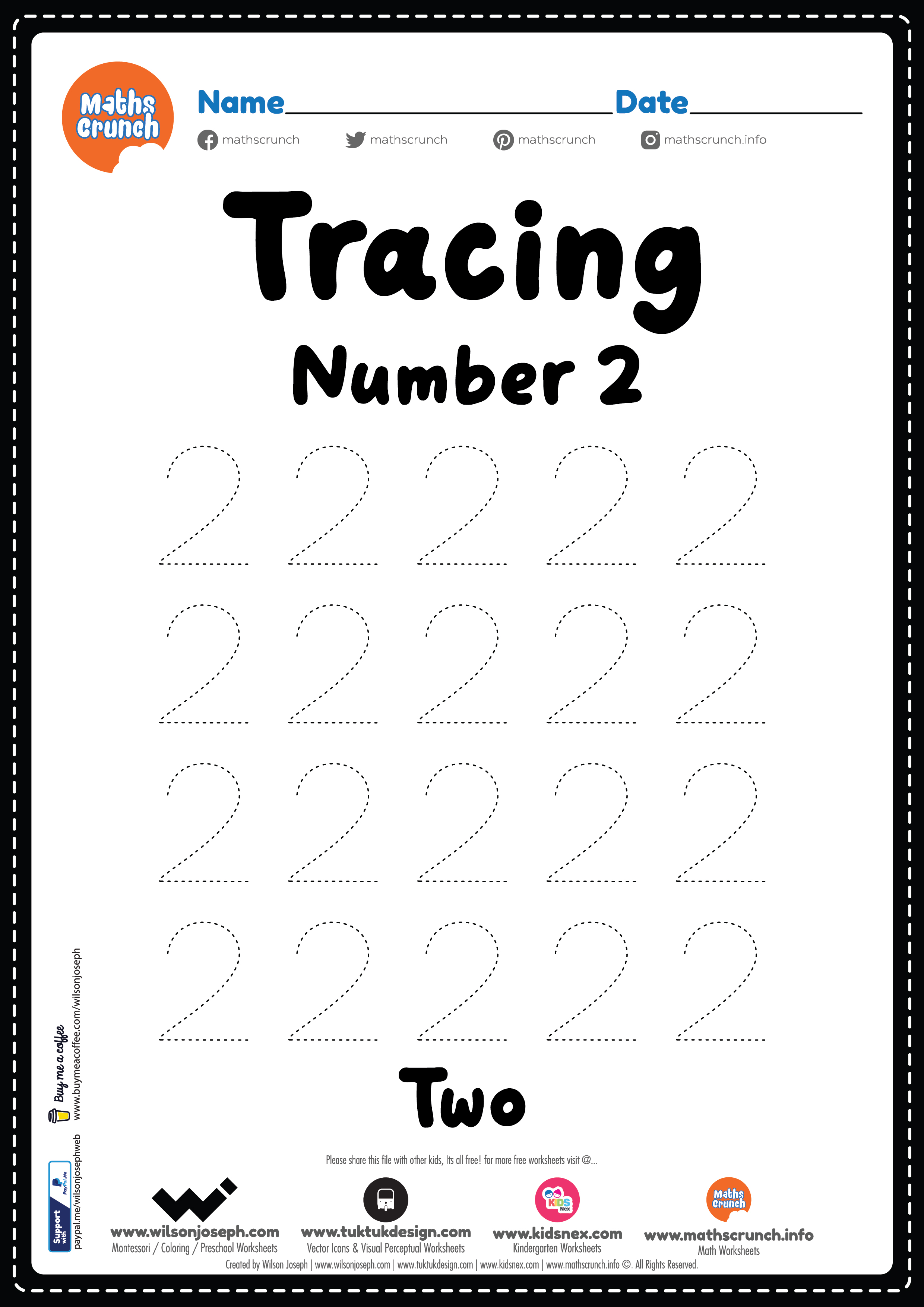 Number Two Tracing Worksheet