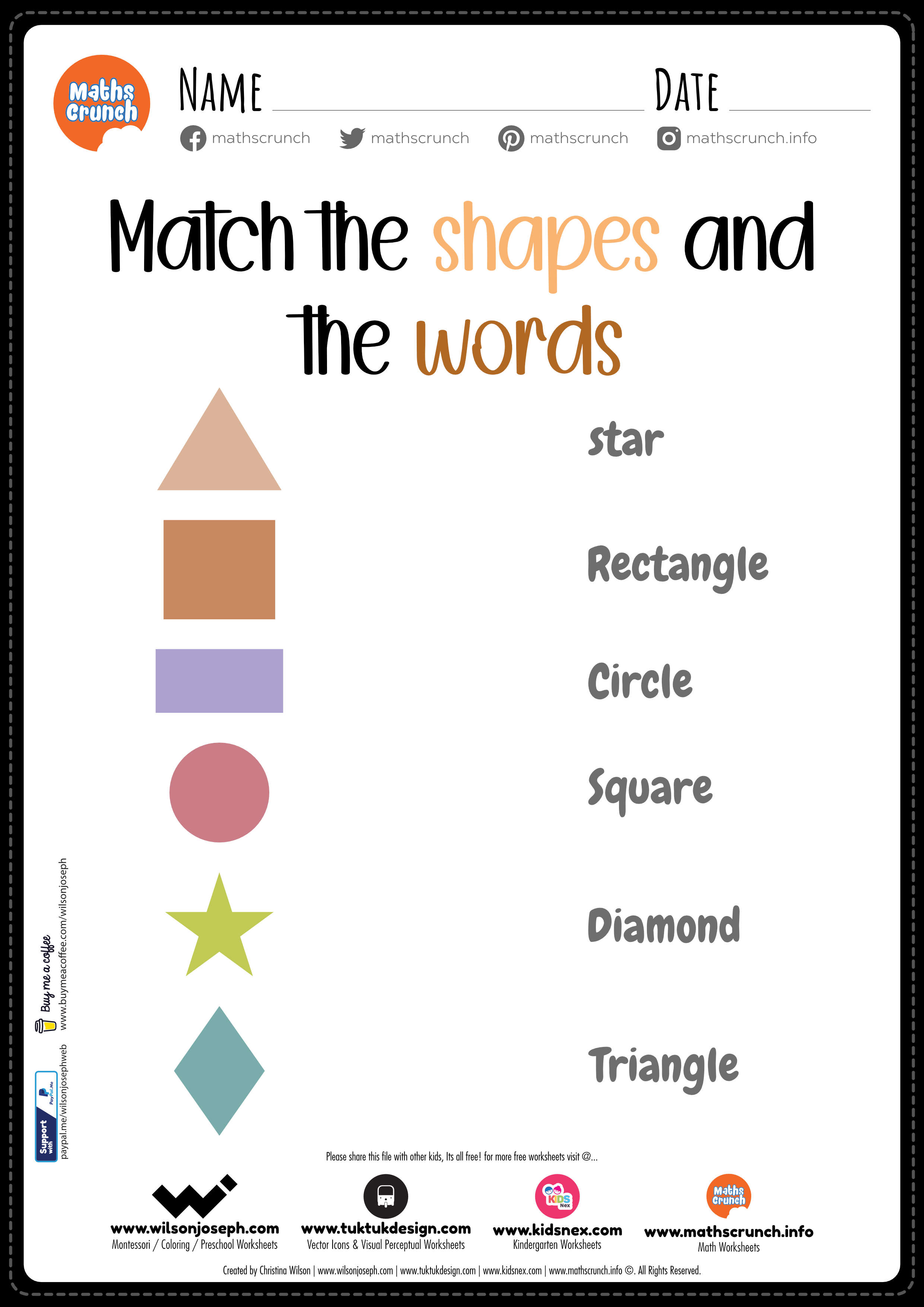 Match the shapes and words worksheet